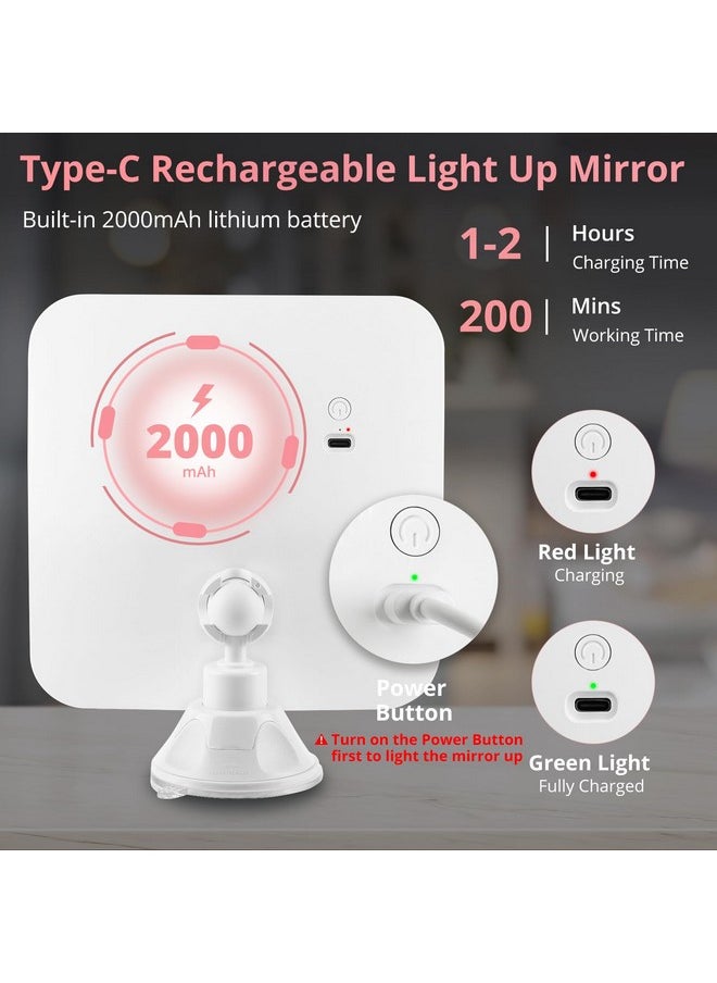 30X Lighted Magnifying Mirror - Upgraded Rechargeable Makeup Mirror With Lights And Magnification, Led Travel Mirror With Suction Cup For Bathroom, 3 Color Lighting, Square