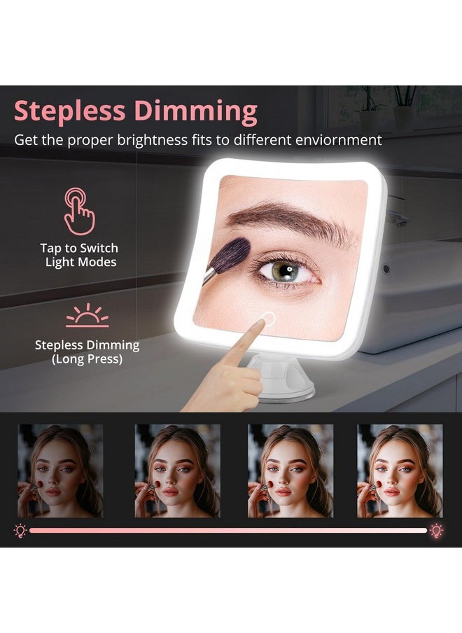 30X Lighted Magnifying Mirror - Upgraded Rechargeable Makeup Mirror With Lights And Magnification, Led Travel Mirror With Suction Cup For Bathroom, 3 Color Lighting, Square