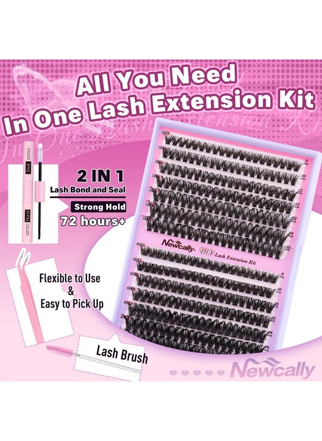 Lash Clusters Kit Wispy Diy Lash Extension Kit Fluffy Cluster Eyelashes Extension Natural Look D Curl Individual Lashes Kit 9-16Mm Faux Mink Cluster Lashes(50D+60D, 0.07D)