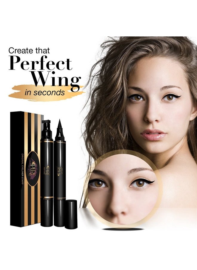 Wing Eyeliner Stamp Pens 2X Liquid Cat Eye Winged Eyeliner Stamp & Fine Tipped Pen Eyeliner Stencil Smudge Proof Black Eye Liner Tiktok Trend Items Sweatproof -Black 10Mm