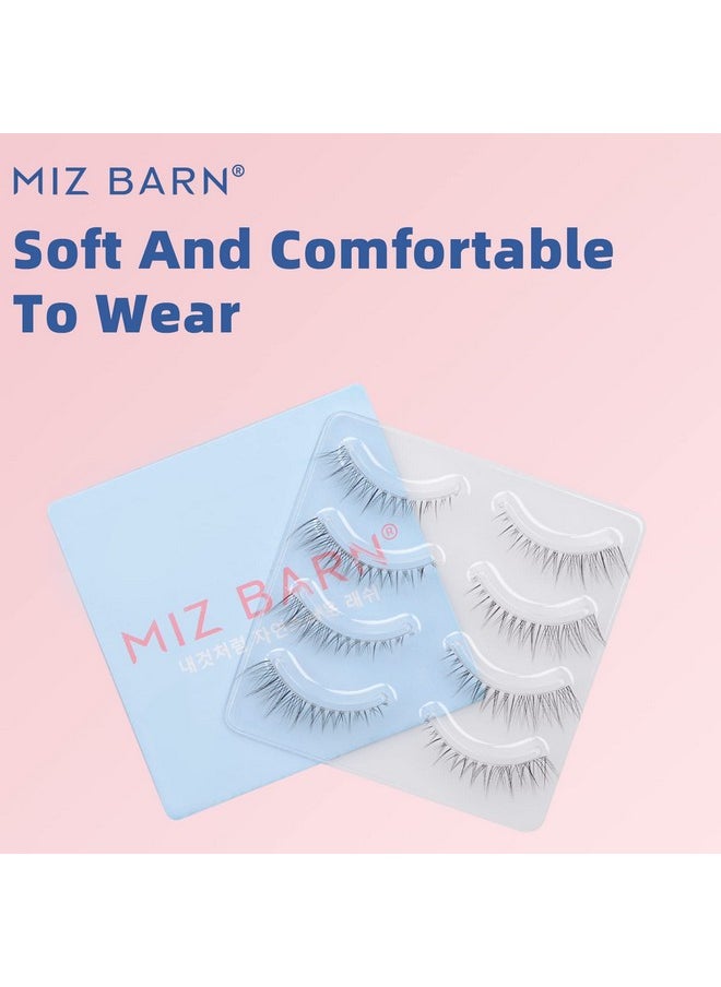 Daily Lashes 4 Pairs Natural Look False Eyelashes, Natural Soft Lightweight Comfortable Short Lashes Strip Cross Clear Band Handmade False Eyelashes(Gt09)