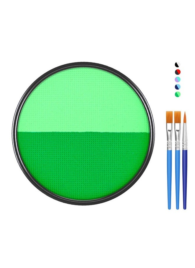 Green Face Body Paint Makeup Foundation 30G, Water Activated Dark Green/Light Green Cream To Powder Face Body Paint For Halloween Costume Cosplay Theater Stage Dressup Makeup Matte Finish