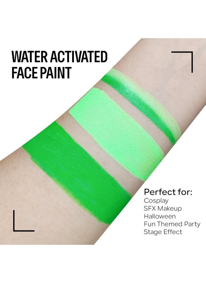 Green Face Body Paint Makeup Foundation 30G, Water Activated Dark Green/Light Green Cream To Powder Face Body Paint For Halloween Costume Cosplay Theater Stage Dressup Makeup Matte Finish