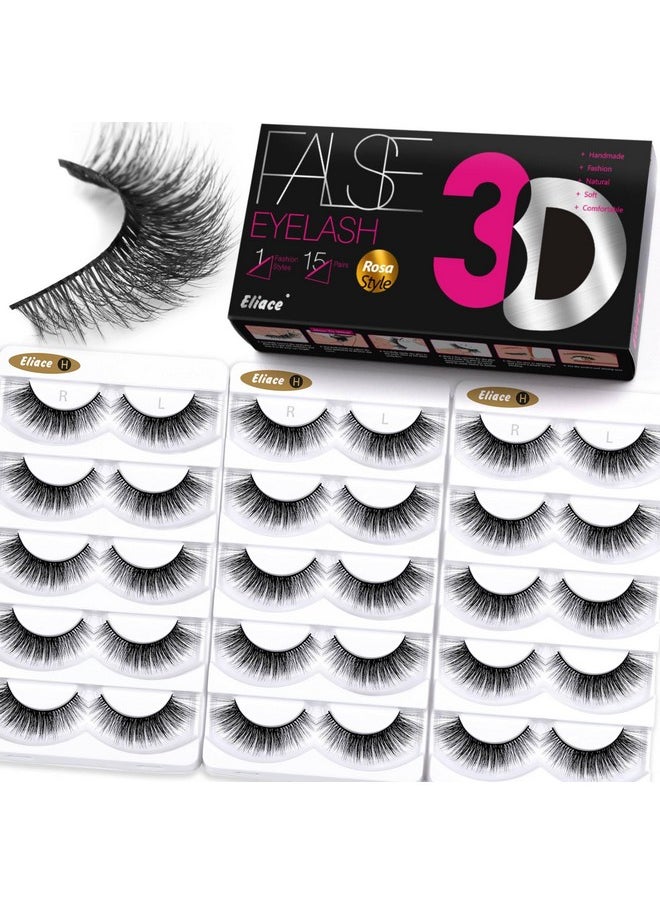 Lashes Natural Wispy False Eyelashes Pack 15 Pairs Cateye Eyelashes Mink 3D Faux Fluffy Lashes Cat Eye, Winged Fox Lashes, Reusable Soft Extension Makeup False Lashes (14 Mm) | Rosa