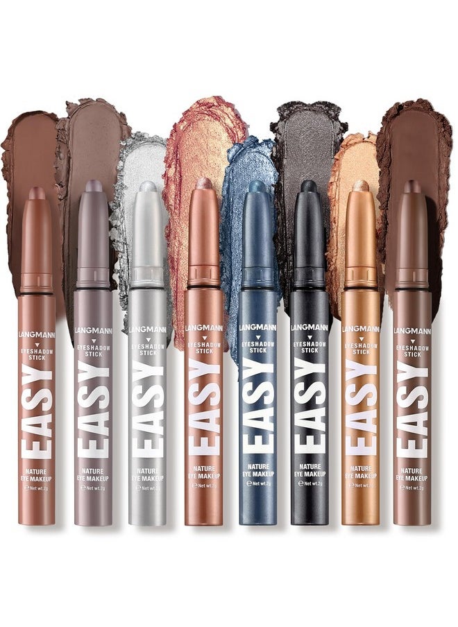 Eyeshadow Stick Set, 8 Colors Matte Professional Bright-Colored Contouring And Highlight Eyeshadow Stick, Cream Eyeshadow Waterproof Long Lasting High Pigmented Eye Shadow (8, Set F)