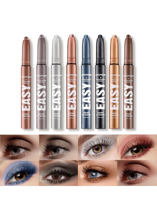 Eyeshadow Stick Set, 8 Colors Matte Professional Bright-Colored Contouring And Highlight Eyeshadow Stick, Cream Eyeshadow Waterproof Long Lasting High Pigmented Eye Shadow (8, Set F)