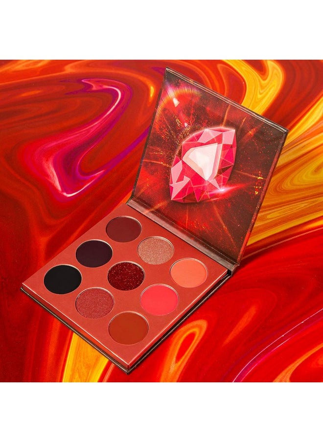 Eyeshadow Palette 9 Colors Red Eyeshadow Gemstone Shadow Palette Highly Pigmented Mattes Shimmers Naked Smokey Glitter Cream Colorful Powder Blendable Long Lasting Waterproof Makeup Palette