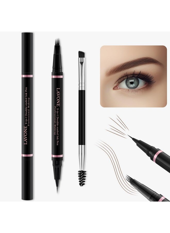 Eyebrow Pencil,2-In-1 Waterproof Eyebrow Pen With 4 Tip Brow Pen And Ultra-Precise Brow Pencil,With Dual-Ended Eyebrow Brush,Eyebrow Makeup For Natural Looking Eyebrows-Dark Brown