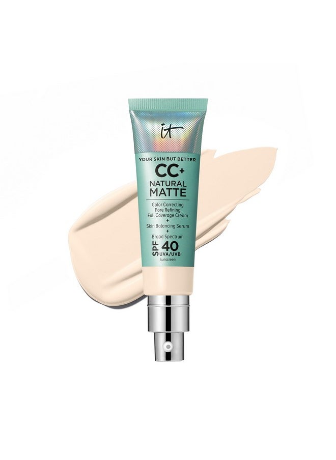 Cc+ Cream Natural Matte Foundation With Spf 40 - Shine-Reducing & Long-Wear Full Coverage Foundation For Oily Skin - With Hyaluronic Acid - Non-Comedogenic, Fair Ivory - 1.08 Fl Oz