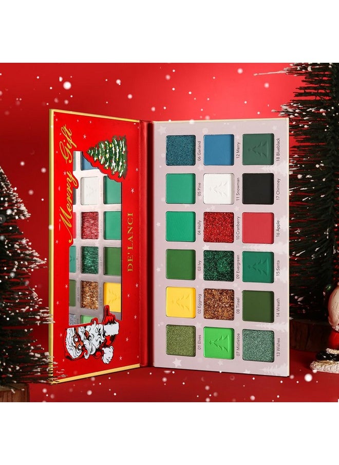 Christmas Makeup Palette,18 Colors Highly Pigmented Multichrome Red Green Eyeshadow Pallet,Matte Shimmer Eye Shadow, Red Green Gold Fine Pressed Glitter Shades For Face Body | Grinch Makeup