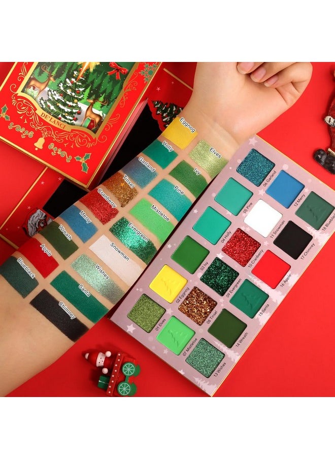 Christmas Makeup Palette,18 Colors Highly Pigmented Multichrome Red Green Eyeshadow Pallet,Matte Shimmer Eye Shadow, Red Green Gold Fine Pressed Glitter Shades For Face Body | Grinch Makeup