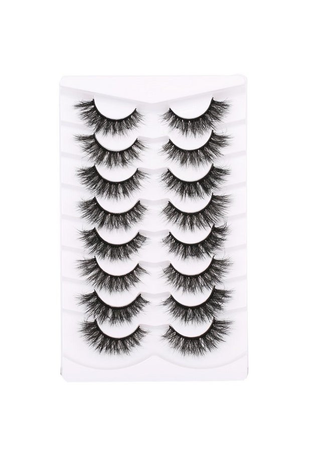 Fluffy False Eyelashes Cat Eye 3D Faux Mink Lashes Wispy Natural Fake Eyelashes 8 Pairs