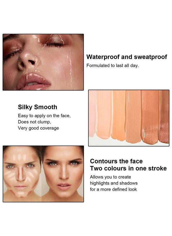6 Colors Cream Contour Sticks Makeup Kit, Primer Face Highlighter Contouring For Beginners, Highlight And Contour Kit, Cream Concealer Makeup Blur Stick, Primer Face Corrector (Set B)