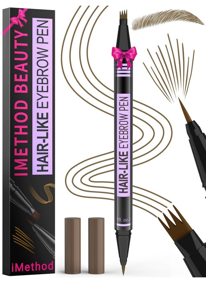 Eyebrow Pen - Eyebrow Pencil Magic 2-In-1 Eye Brow Pencils For Women With 4-Fork-Tip And Precise Brush-Tip Create Natural Hair-Like Brows, Last All Day, Microblading Eyebrow Pen, Brown