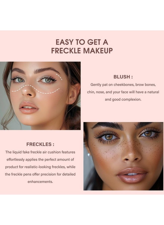 Natural Freckle Blush Makeup Kit- Liquid Fake Freckle Air Cushion, 2 Colors Freckle Pen, Powder Cushion Blush, Waterproof Long Lasting Freckles Marker For Cheek