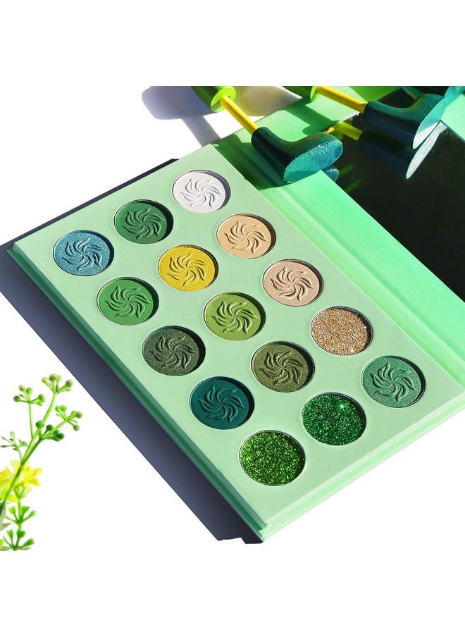 Green Eyeshadow Palette, Green Glitter Eyeshadow Highly Pigmented, Forest Emerald Green Christmas Makeup Palettes, Yellow Lime Grass Grinch Green Makeup Eye Shadow Pallet 15 Color