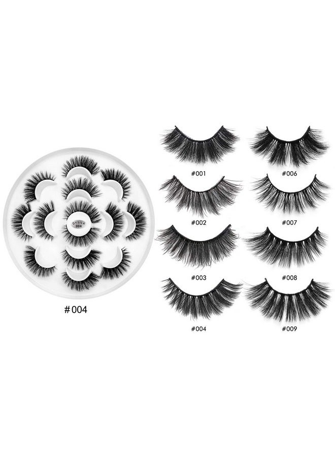 Mink Lashes Fluffy Eyelashes - False Eyelashes 7 Pairs Lashes Natural Look Fluffy Lashes Strip Lashes 6D Lashes Pack Long Lashes Mink Eyelashes Reusable Eye Lashes |004