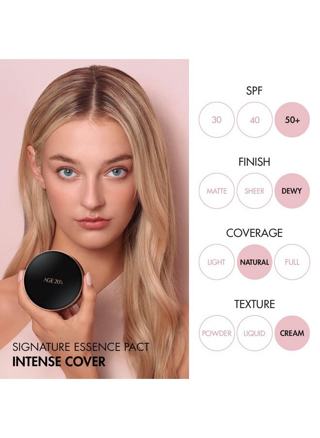 Age20'S Signature Essence Pact Spf 50+ | Cream Foundation, Dewy Finish, Natural Coverage | Korean Cushion Foundation | 2 Refills Included | 21 Light Beige