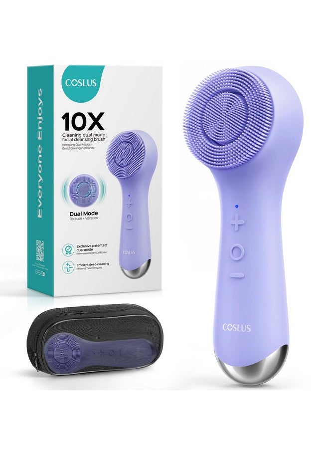 Face Scrubber Facial Cleansing Brush: 2 In 1 Spin And Vibration Patented Tech, Silicone Electric Exfoliator Scrubber With Automatic Foaming, Waterproof Face Cleanser Brush For Men And Women, Purple