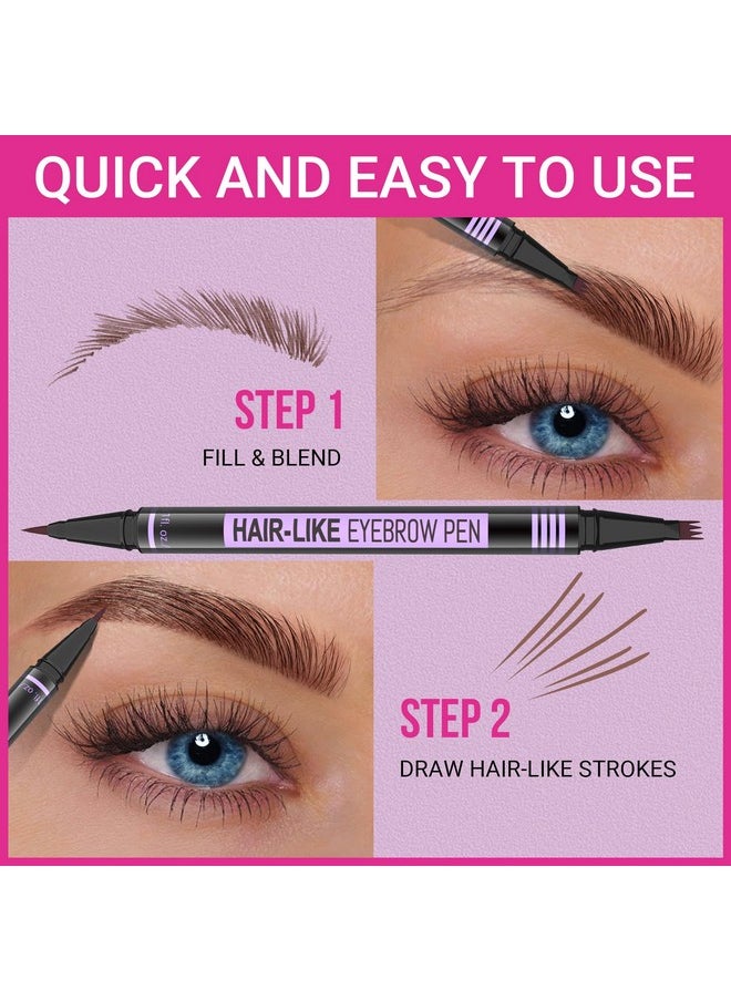 Eyebrow Pen - Eyebrow Pencil Magic 2-In-1 Eye Brow Pencils For Women With 4-Fork-Tip And Precise Brush-Tip Create Natural Hair-Like Brows, Last All Day, Microblading Eyebrow Pen, Black