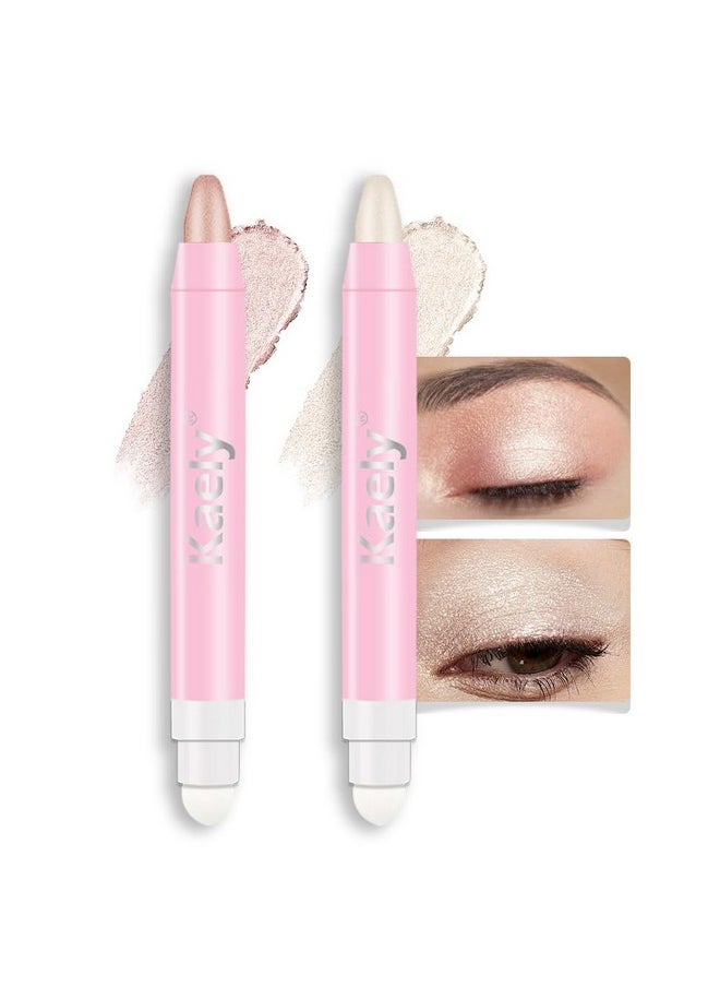 Kaely 2Pcs Cream Eye Shadow Brightener Sticks Set For Eyes Waterproof, Champagne & Blonde Shimmer Cream Eyeshadow Applicator Stick Long Lasting Pigmented Eye Makeup Sombras En Crema Para Ojos 17+38