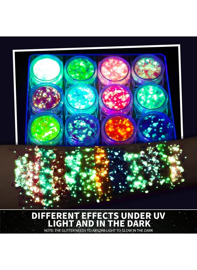 12 Colors Glow In The Dark Glitter Gel, Body Glitter Gel Face Glitter Gel Hair Glitter Gel, Uv Black Light Glitter, Chunky Glitter Makeup For Raves Festivals