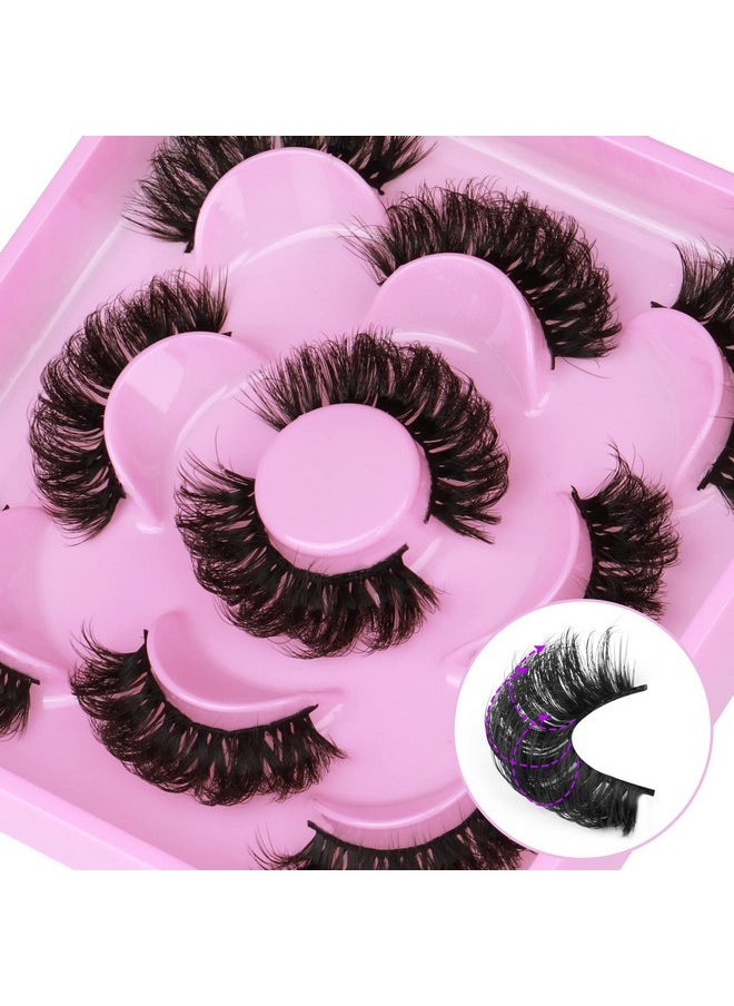 Alse Eyelashes Fluffy Mink Lashes 3D Wispy D Curl Eye Lashes Russian Strip Thick Full False Eyelashes 5 Pairs 21Mm By Focipeysa Eyelashes