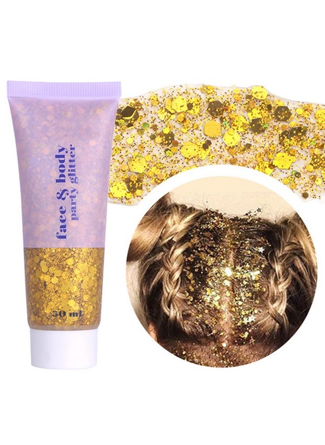Gold Face Glitter Gel,Halloween Singer Concerts Music Festival Rave Accessories,Yellow Body Glitter Hair Sequins Face Glitter Paint Makeup,Mardi Gras Sparkling Chunky Glitter For Women,50Ml