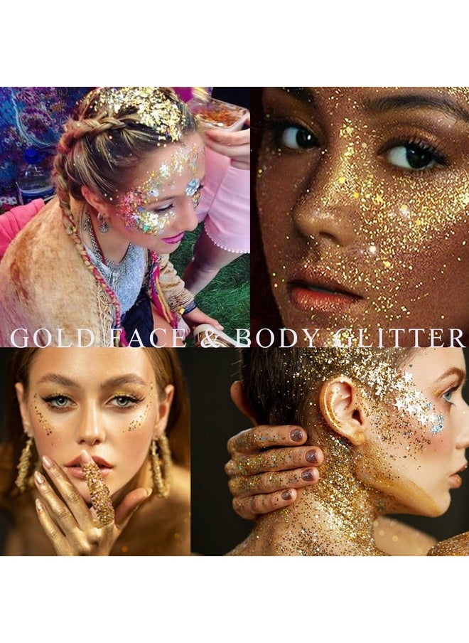 Gold Face Glitter Gel,Halloween Singer Concerts Music Festival Rave Accessories,Yellow Body Glitter Hair Sequins Face Glitter Paint Makeup,Mardi Gras Sparkling Chunky Glitter For Women,50Ml