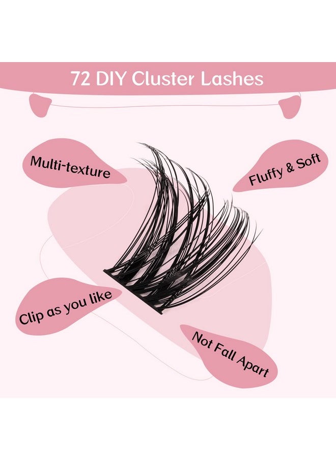 Cluster Lashes 72 Pcs Lash Clusters Diy Eyelash Extension Individual Cluster Eyelashes Tender Style Self-Application Fluffy Super Thin Band Reusable Soft & Comfortable(Tender-D-8-16Mix)