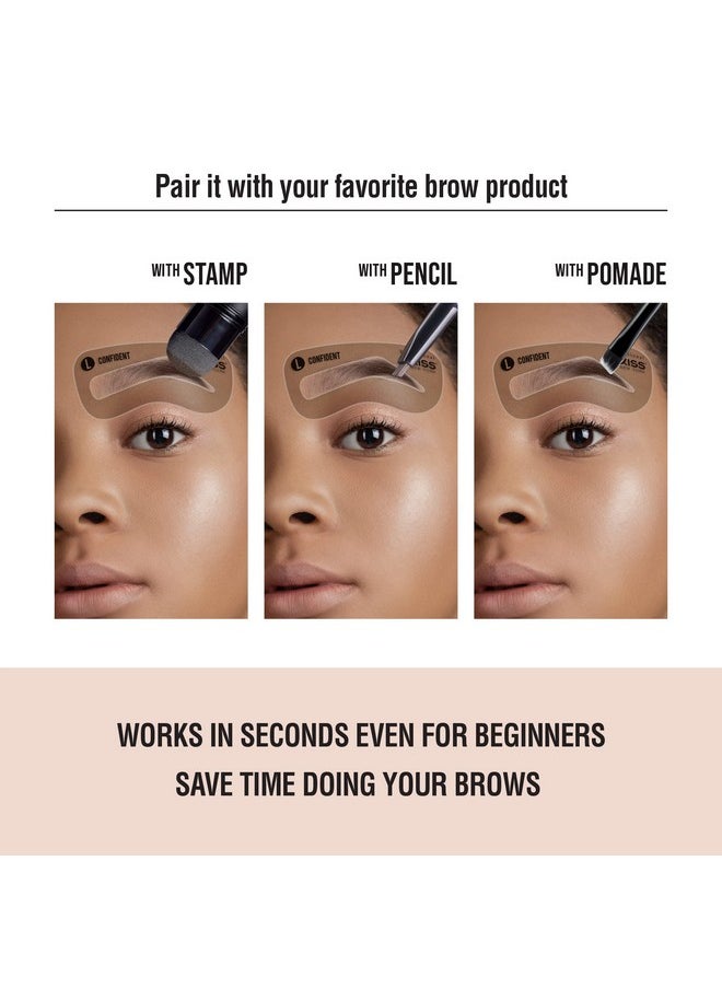 Professional Instant Brow Stamp And Stencil Kit Powder Stamp Eyebrow Shaping Kit (Stencil-Natural)