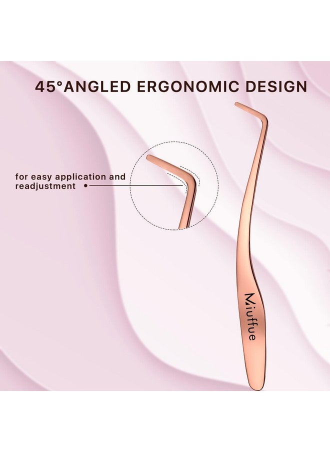 False Eyelash Applicator Diy Lash Applicator Tool Stainless Steel Curved Eyelash Tweezers For Strip Lashes, Rose Gold