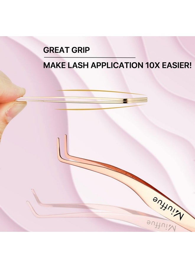 False Eyelash Applicator Diy Lash Applicator Tool Stainless Steel Curved Eyelash Tweezers For Strip Lashes, Rose Gold