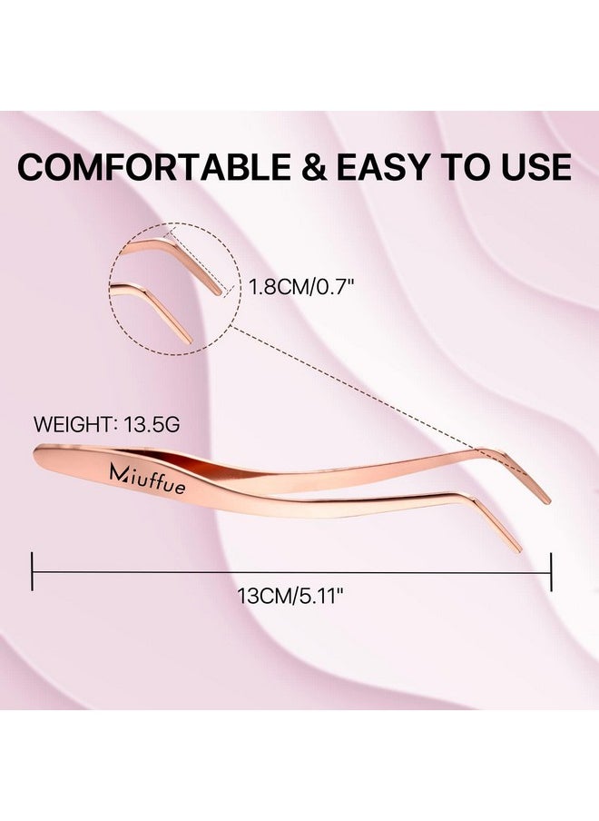 False Eyelash Applicator Diy Lash Applicator Tool Stainless Steel Curved Eyelash Tweezers For Strip Lashes, Rose Gold