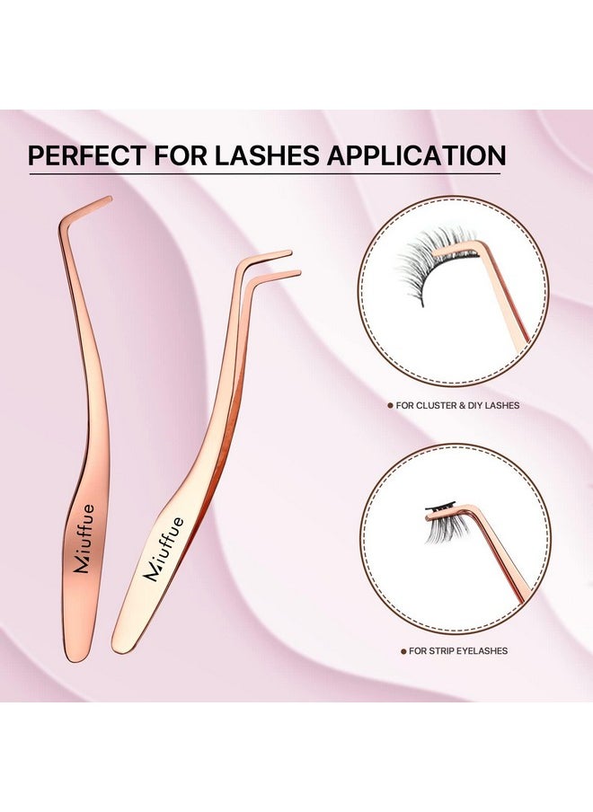 False Eyelash Applicator Diy Lash Applicator Tool Stainless Steel Curved Eyelash Tweezers For Strip Lashes, Rose Gold