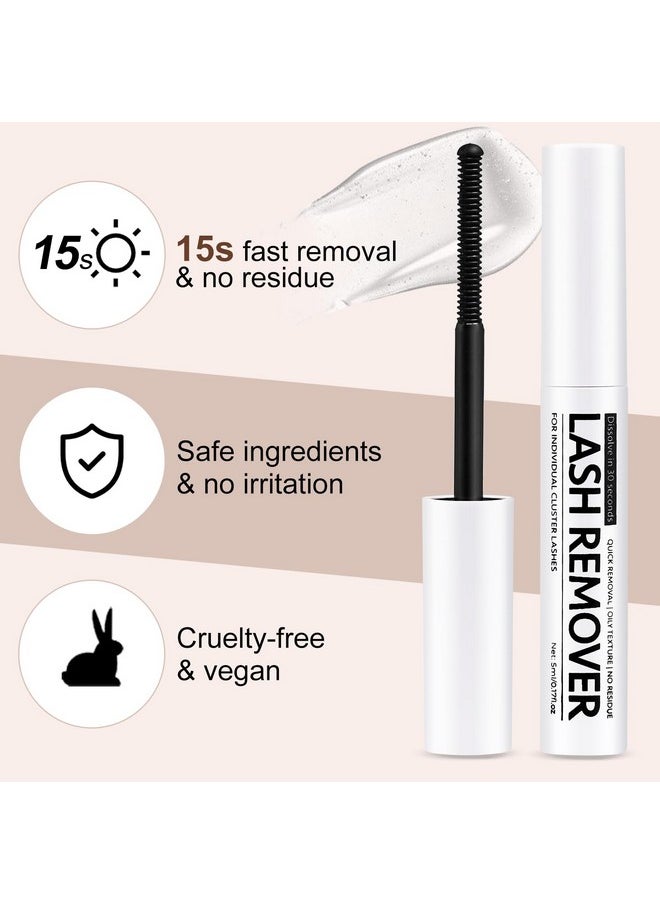 Eyelash Glue Remover 5Ml Cluster Lash Remover, Lash Remover For Individual Cluster Lashes, Lash Bond, And False Eyelash Wispys, Gentle Non-Irritating Mascara Wand Eyelash Extension Remover