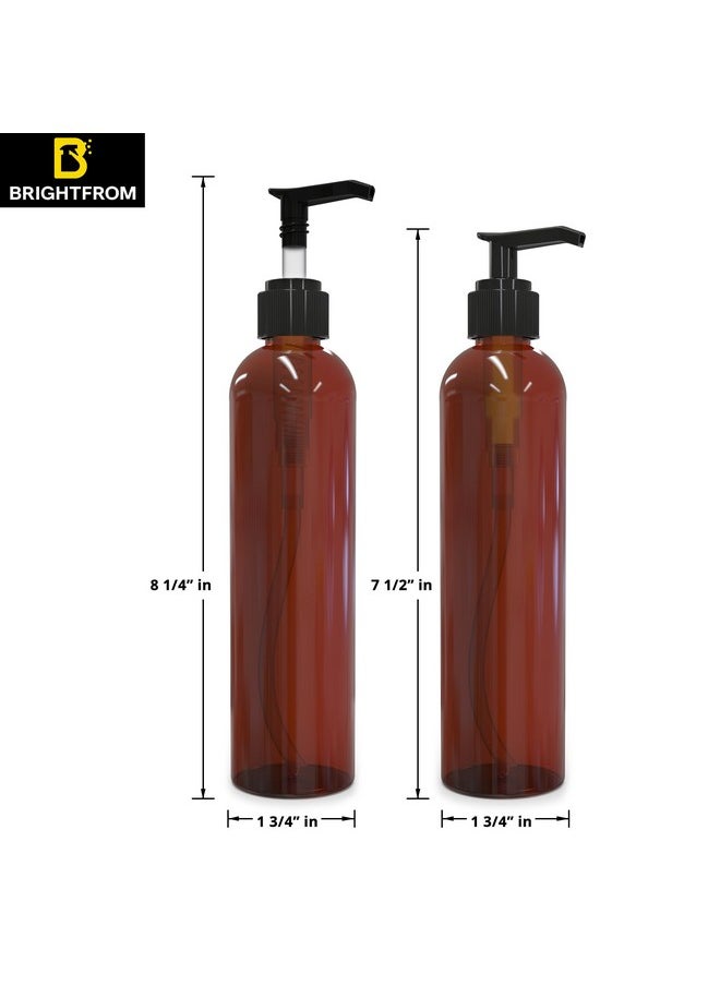 Lotion Pump Bottles, Empty 8 Oz, Bpa-Free Refillable Plastic Containers, Amber With Black Dispenser For - Soap, Shampoo, Lotions, Liquid Body Soap, Creams And Massage Oil (3 Pack)