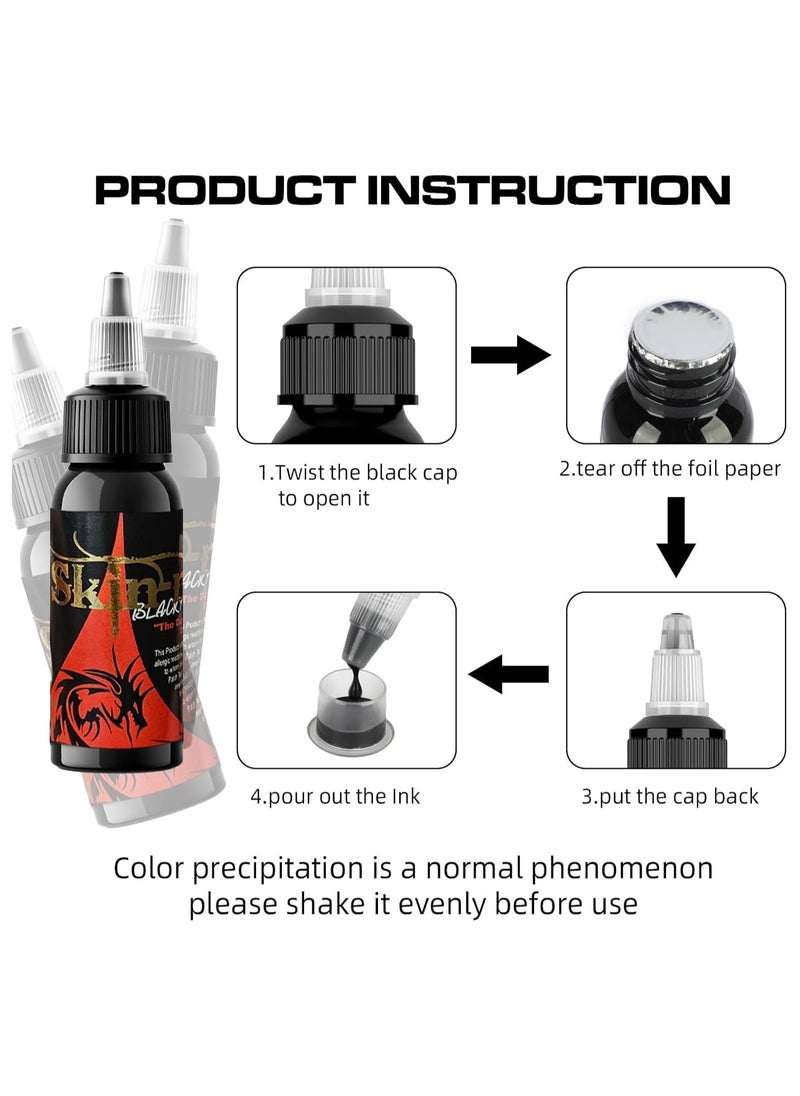 Skin- Ink 1oz Blacky Black Professional Pigment for Outlining, Shading, & Blending Tattoo Ink