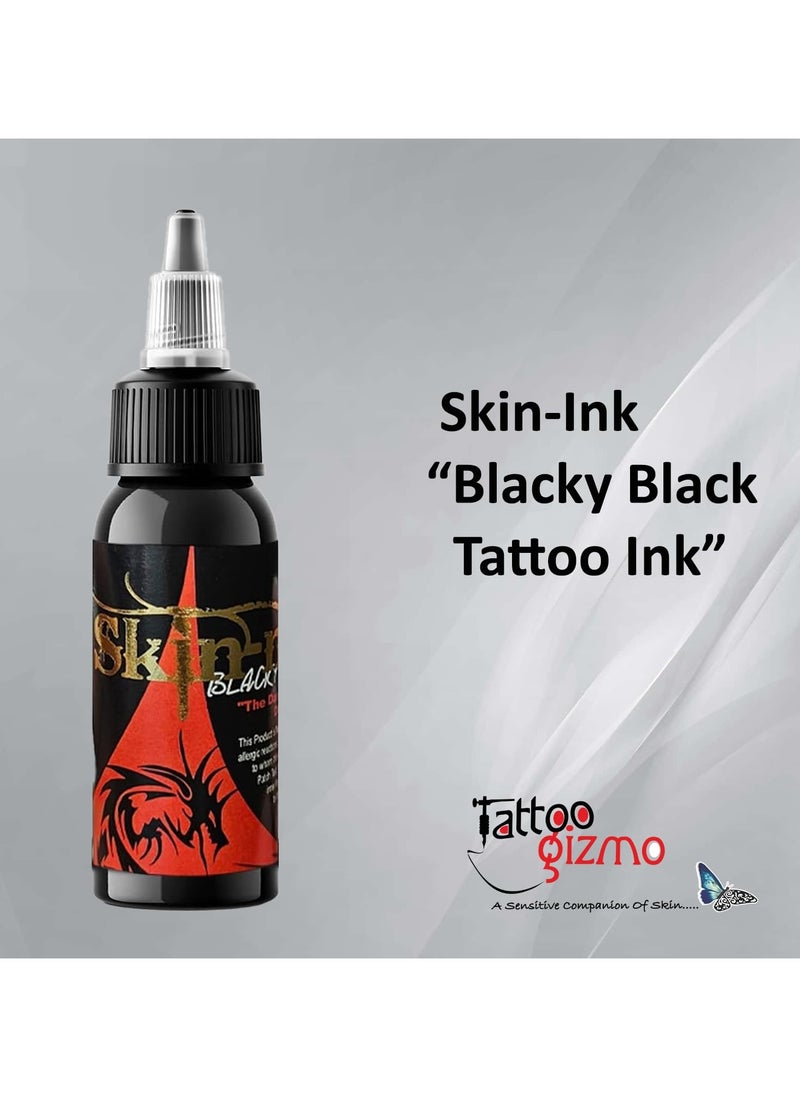 Skin- Ink 1oz Blacky Black Professional Pigment for Outlining, Shading, & Blending Tattoo Ink