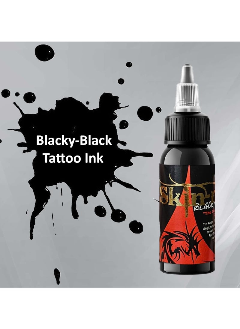 Skin- Ink 1oz Blacky Black Professional Pigment for Outlining, Shading, & Blending Tattoo Ink