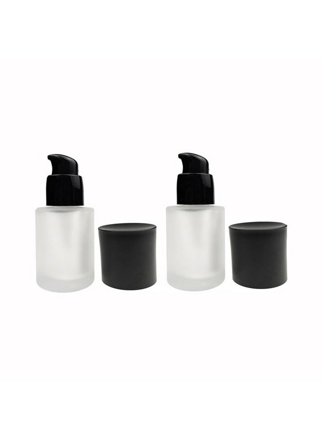 2Pcs Empty Upscale Frosted Glass Pump Bottle Foundation Lotion Essence Emulsion Cosmetic Dispenser Storage Dispenser With Black Dust Cap Liquid