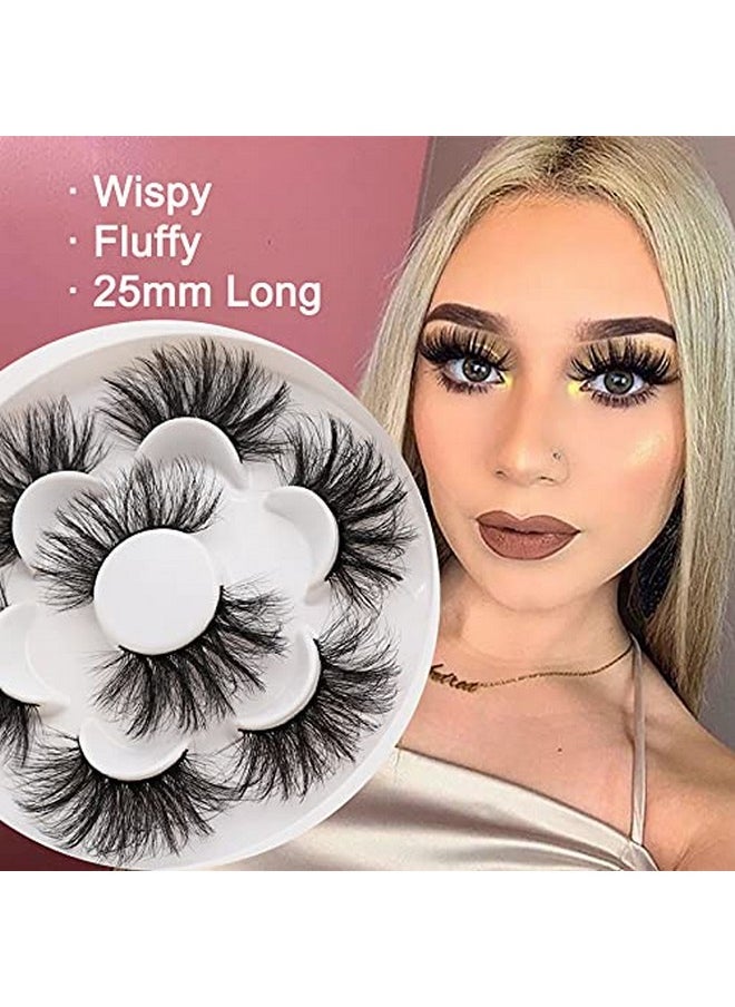 Mink Eyelashes Faux 8D Wispy Fluffy Mink Lashes 25Mm Dramatic Long Fake Eyelashes 4 Pairs Pack False Lashes (M02)