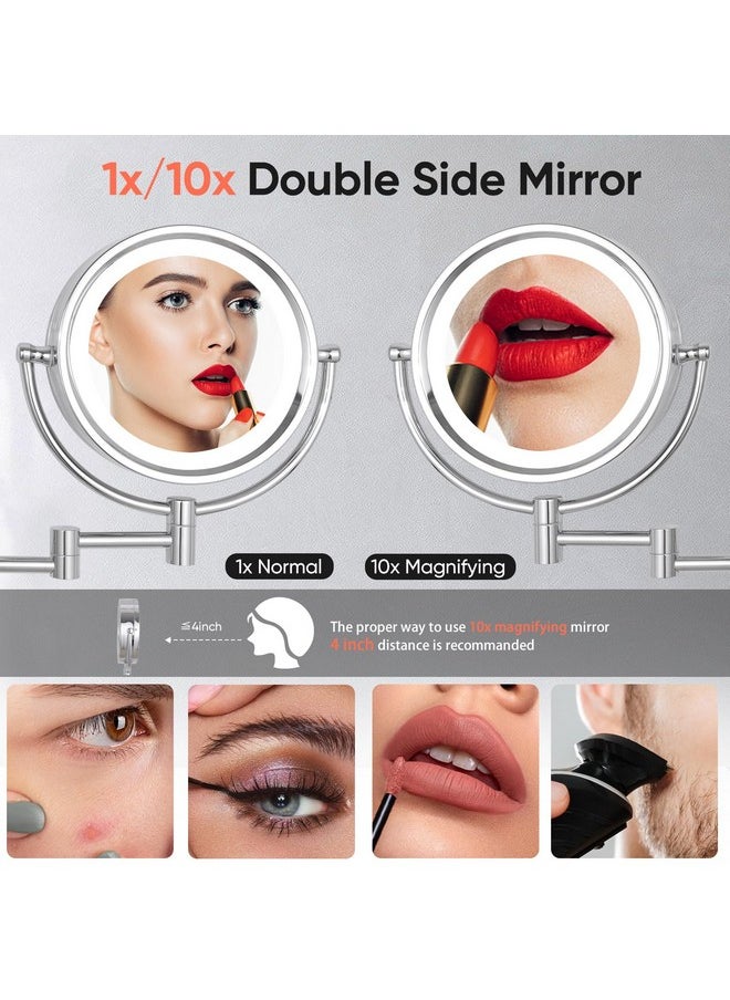 Wall Mounted Hardwired Makeup Mirror With 3 Tones Dimmable Led Lights 10X Magnifying Mirror With Touch Control For Bathroom Bedroom 13