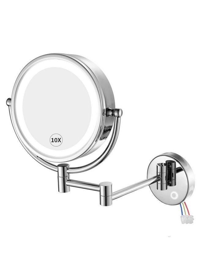 Wall Mounted Hardwired Makeup Mirror With 3 Tones Dimmable Led Lights 10X Magnifying Mirror With Touch Control For Bathroom Bedroom 13