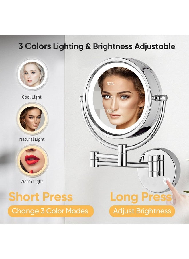 Wall Mounted Hardwired Makeup Mirror With 3 Tones Dimmable Led Lights 10X Magnifying Mirror With Touch Control For Bathroom Bedroom 13