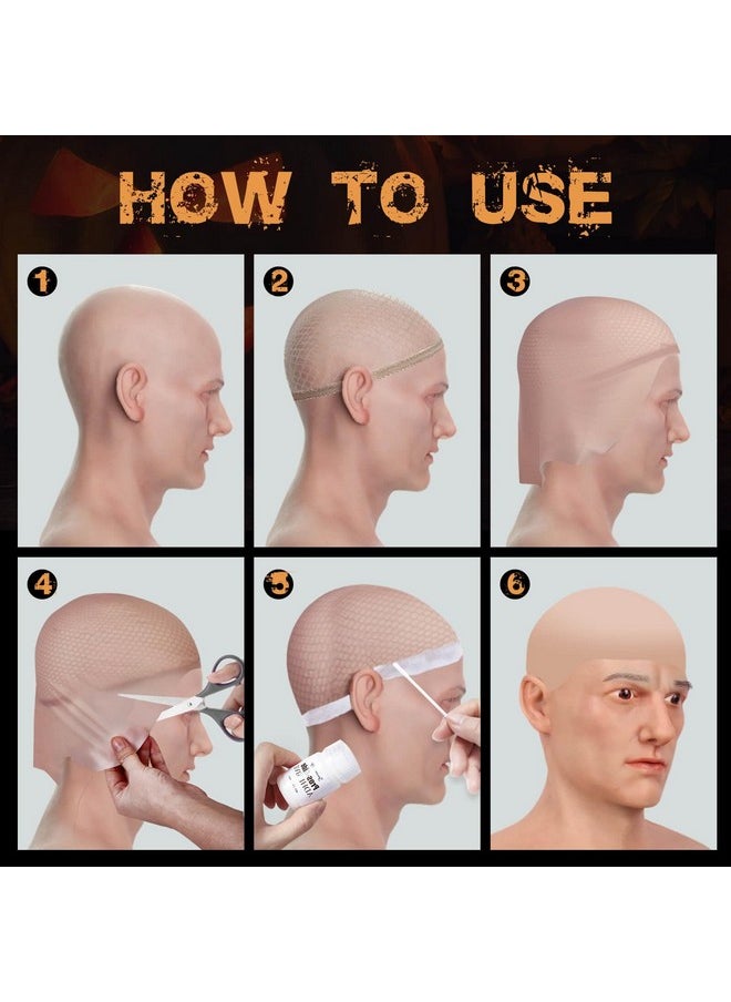 Halloween Latex Bald Cap Sfx Makeup Kit,Bald Wig Cap With Skin Water-Based Acrylic Adhesive(Bonding Skin Glue) For Men Adult,Perfect For Costumes, Cosplay, And Theater