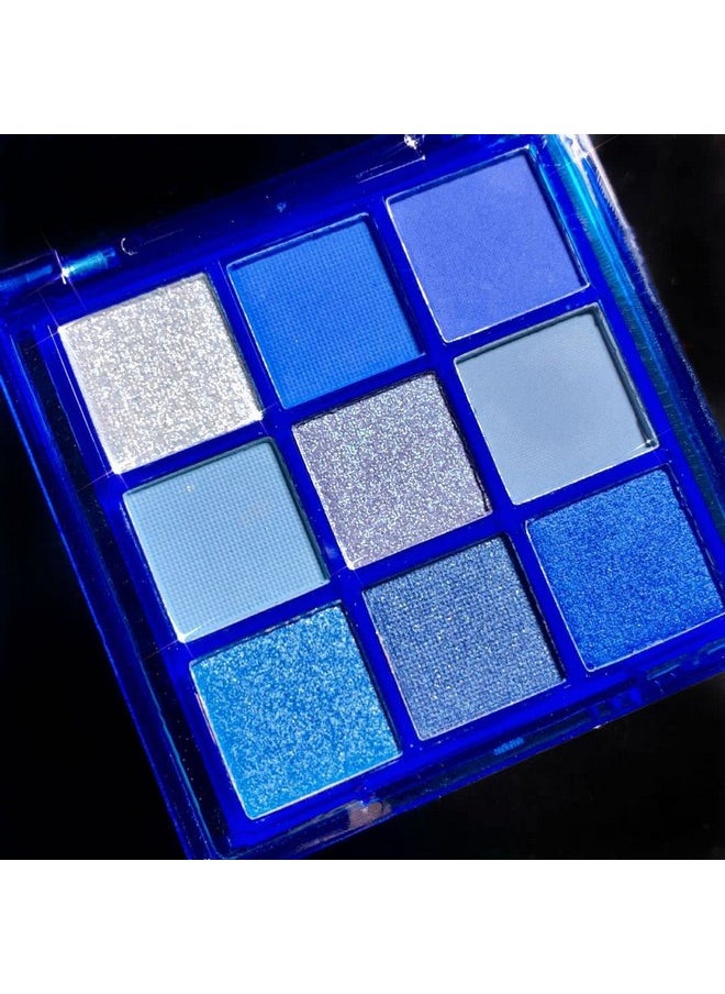 9 Colors Blue Eyeshadow Palette,Sally Makeup Pressed Pigment Glitter, Corpse Bride Waterproof Eye Shadow Pallete Metallic Silver Matte Shimmer Makeup Powder Long Lasting For Halloween,Blue