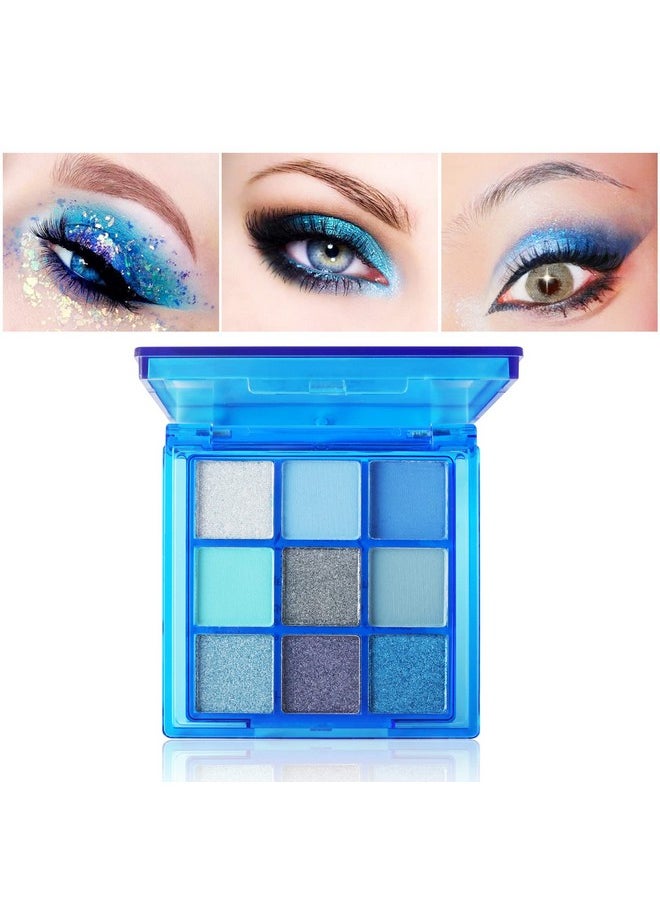 9 Colors Blue Eyeshadow Palette,Sally Makeup Pressed Pigment Glitter, Corpse Bride Waterproof Eye Shadow Pallete Metallic Silver Matte Shimmer Makeup Powder Long Lasting For Halloween,Blue