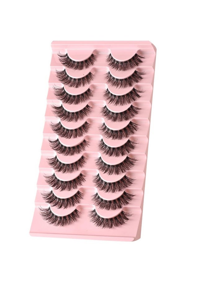 Natural Lashes Wispy False Eyelashes Fake Cat Eye Lashes Pack 10 Pairs Natural Look Lash Strips Fluffy Mink Eyelash Full Strip Lashes (C1 | 8-14Mm)