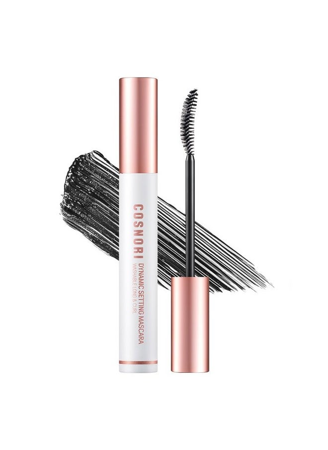 Dynamic Setting Washable Mascara Long&Curl 01 Black - Long-Lasting Lengthening Mascara, Long Lash, Lighrweight, Matte Finish, Nutrient Nourishment, Silk Amino Acids, Hyaluronic Acid, Panthenol, 0.23Fl Oz (7Ml)
